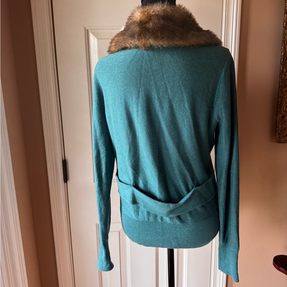 CAbi Teal Cardigan with Detachable Faux Fur Collar - Picture 3 of 9